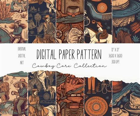 Cowboy Core Pattern Digital Paper Set Country Western Pattern Cowboy