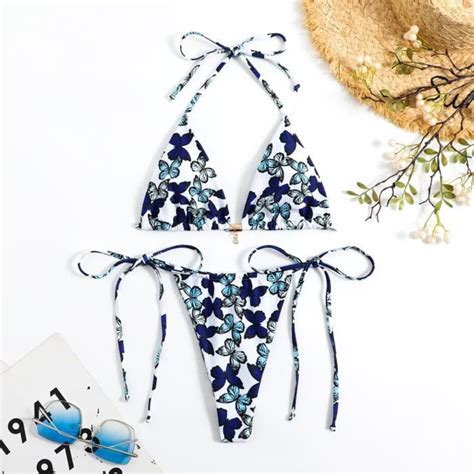 MAILLOT DE BAIN Femme Chic Mode Boheme Style Bikini Glamour Sexy Elegant Y Bleu NS Blanc