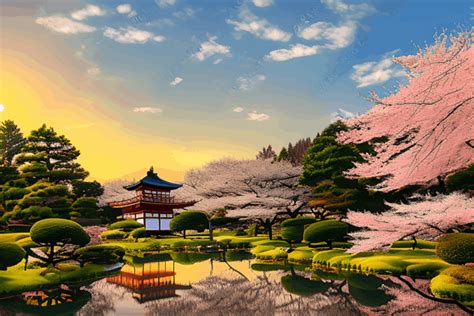 Beautiful Japanese Garden Landscapes Graphic by eifelArt Studio ...