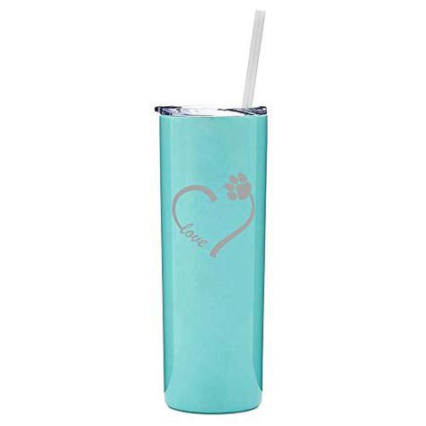 20 Oz Skinny Tall Tumbler Stainless Steel Vacuum Insulated Travel Mug With Straw Love Heart Paw