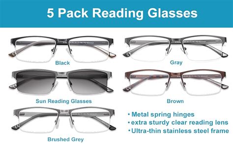 Amazon EYECEDAR 5 Pack Reading Glasses For Men Metal Half Frame