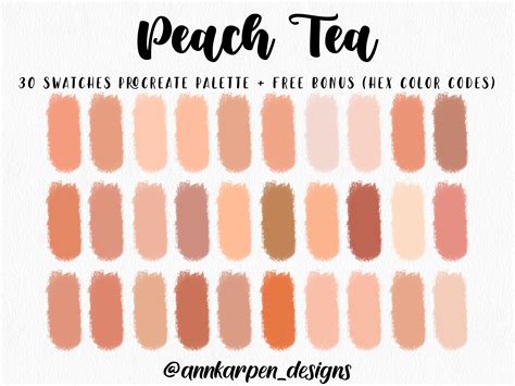 Peach Tea Procreate Palette 30 Hex Color Codes Instant Digital