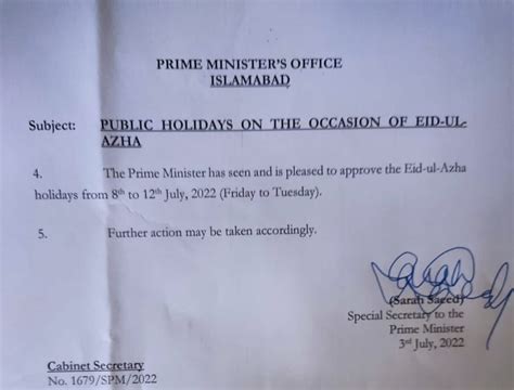 Notification Eid Ul Azha Holidays 2022 In Pakistan • Galaxy World