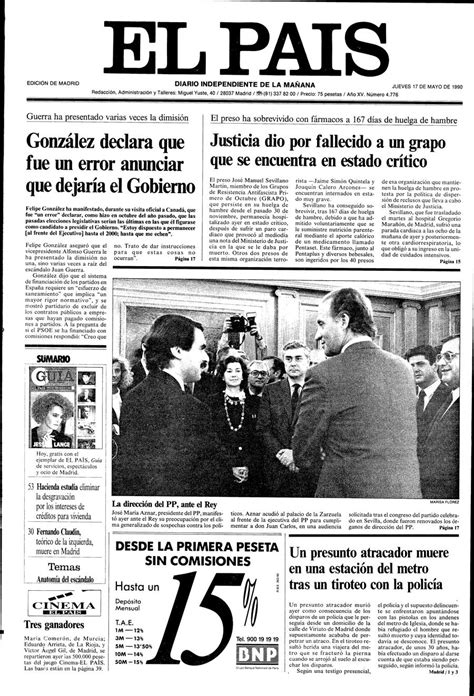 Portada 17 de Mayo de 1990 Aniversario EL PAÍS