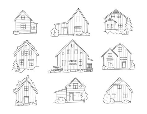 Premium Vector Scandinavian Cute Houses Doodle Set Nordic House Facades