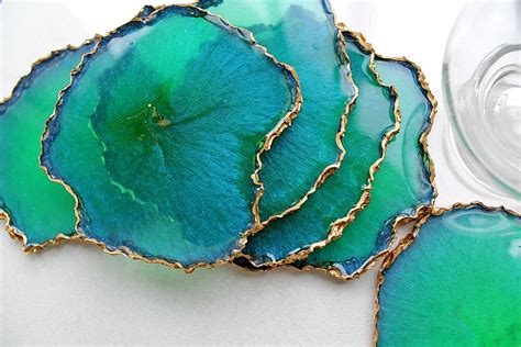 Set Of Epoxy Resin Geode Inspired Coasters Abstract Resin Etsy