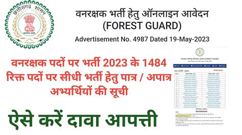 वनरक्षक भर्ती 2023 ।। जारी हुआ पात्रता लिस्ट का सूची ।। 1484 पद के लिए