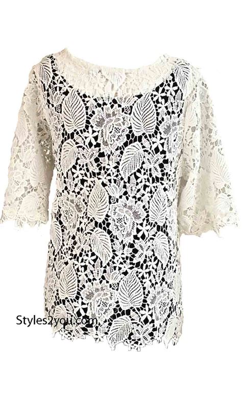 Lada Vintage All Crochet Lace Over Blouse In Off White Pretty Angel