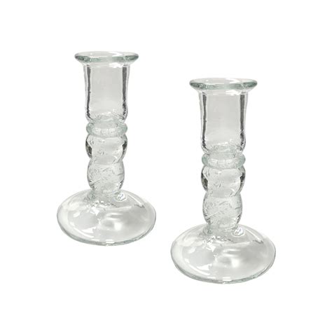 Hand Blown Clear Thick Glass Candlesticks Set Of Schooner