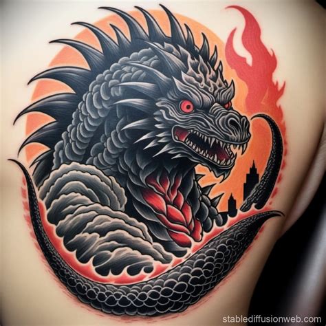 'Gojira' Traditional Tattoo Design | Stable Diffusion Online