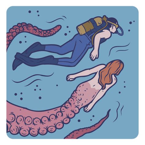 Scuba Diver Swimming With Tentacle Mermaid Png And Svg Design For T Shirts