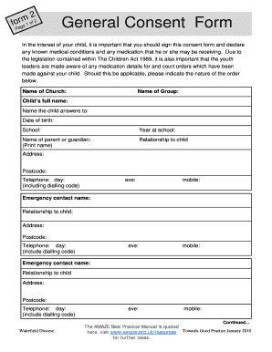 Fillable Online Old Wakefield Anglican General Consent Form Apr