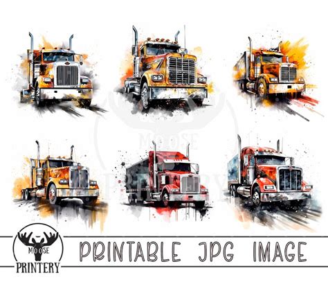 Watercolor Semi Truck Clipart Bundle Printable Sublimation Etsy Uk