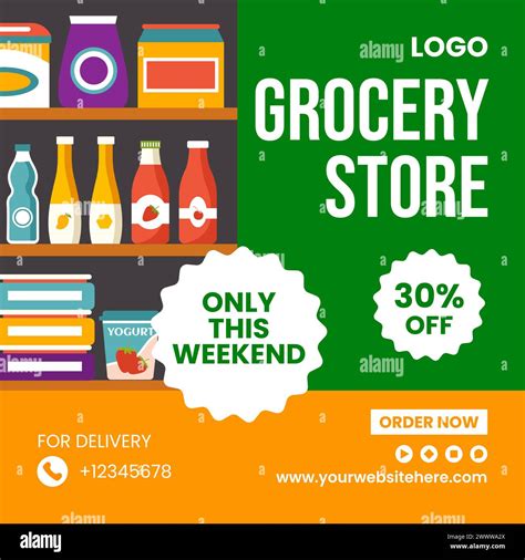 Grocery Store Social Media Illustration Flat Cartoon Hand Drawn