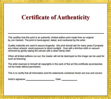 10+ Certificate Of Authenticity Templates - Word Excel PDF Formats