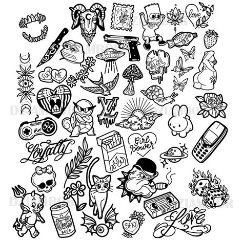 Temporary Tattoo Sheet Mini Tattoo Trial Black Tattoo Flash Etsy