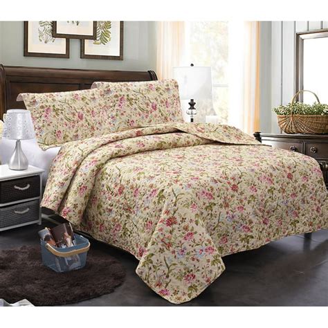 Luxe Decor Rose Garden Floral 3 Piece Fullqueen Quilt And Sham Bedding