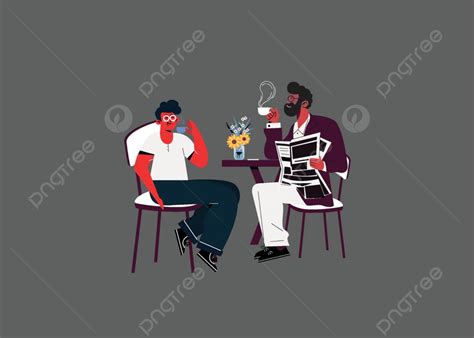 Two Men Drinking Coffee And Talking In Cafe Happy Restaurant Holding