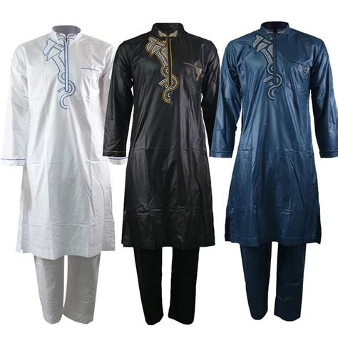 Jubba Thobe For Men Kaftan Men Muslim Suit Embroidery Islamic Clothing