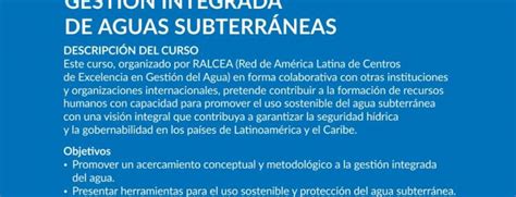 Sexta EdiciÓn Del Curso GestiÓn Integrada De Aguas SubterrÁneas Ceregas Centro Regional Para