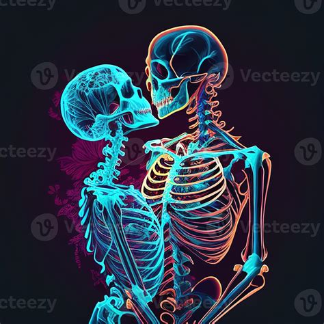 Skeleton Kissing Eternal Love Concept Illustration A Woman Kissing