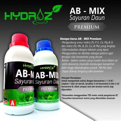 Jual Nutrisi Hidroponik Cair AB Mix Sayuran Daun PREMIUM 250 Ml Hydroz