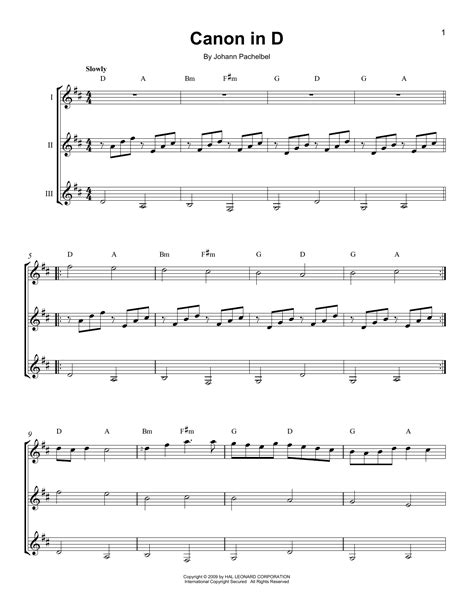 Canon In D By Johann Pachelbel Sheet Music For Guitar Ensemble At Sheet