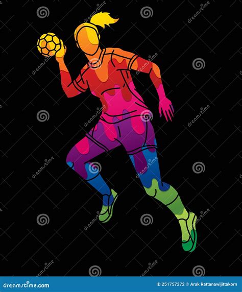 Handball Sport Female Player Action Cartoon Graphic Vector Stock Vector