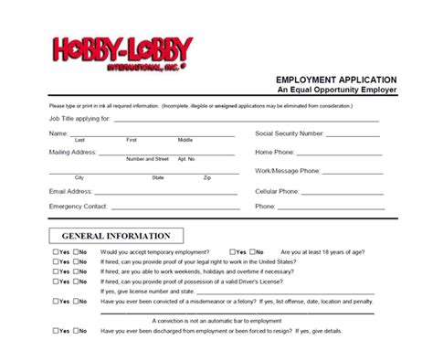 Hobby Lobby Application Pdf Print Out