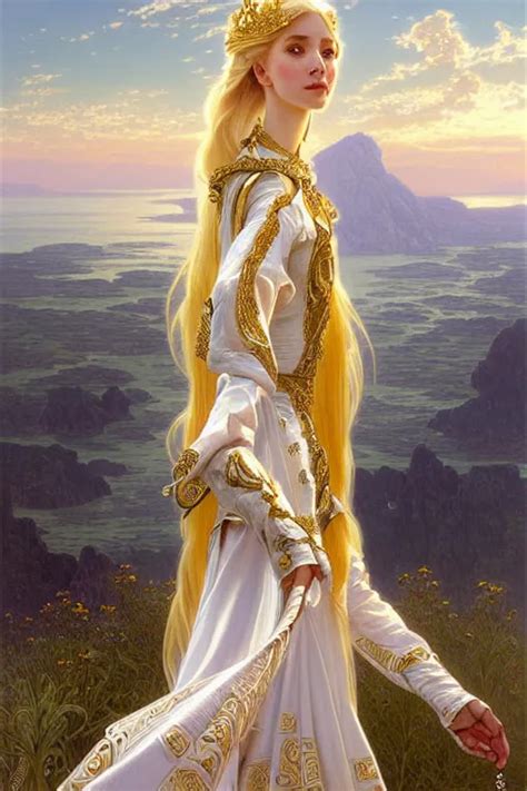 Krea Portrait Of A Humanoid Princess With Long Blonde Hair Standing