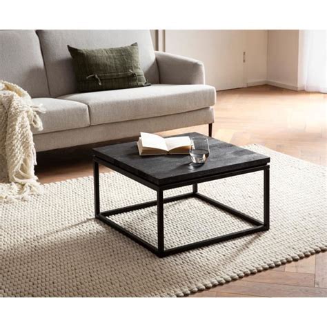 WOHNLING Table Basse Carrée Bois Massif Noir 60 cm Table de Canapé