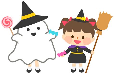 おばけと魔女に仮装した子供のイラスト