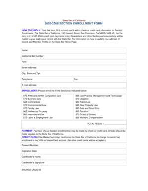 Fillable Online Calbar Ca 2005 2006 SECTION ENROLLMENT FORM Calbar Ca