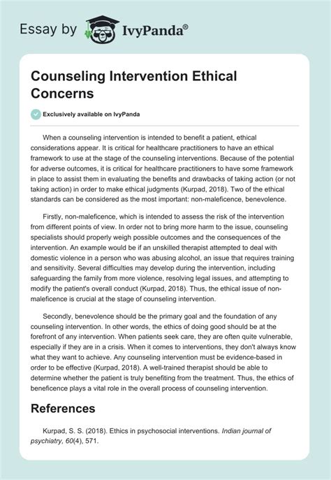 Counseling Intervention Ethical Concerns Words Essay Example