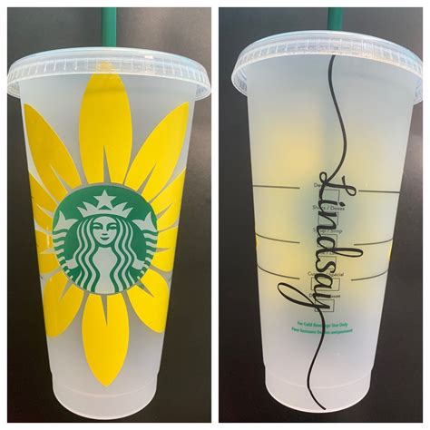 Custom Starbucks Sunflower Cold Cup Starbucks Cup Art Starbucks Diy