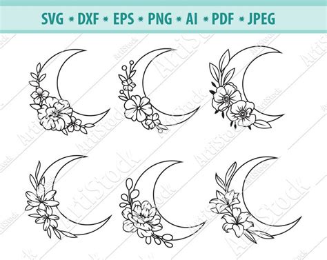 The Moon And Flowers Svg Files