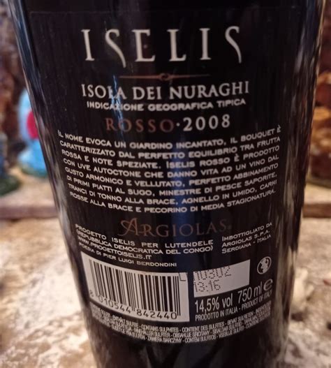 Iselis Monica Isola Dei Nuraghi Rosso Igt 2008 Cantina Argiolas