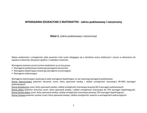 PDF WYMAGANIA EDUKACYJNE Z MATEMATYKI Zakres Lo44 Edu Pl Dokumenty