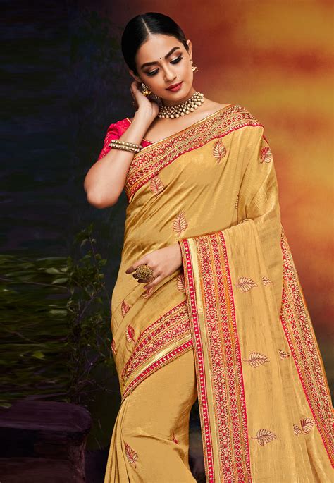 Beige Satin Festival Wear Saree 2106