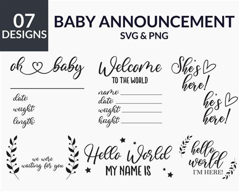 Baby Announcement Sign Svg Bundle Baby Milestone Svg Birth Etsy