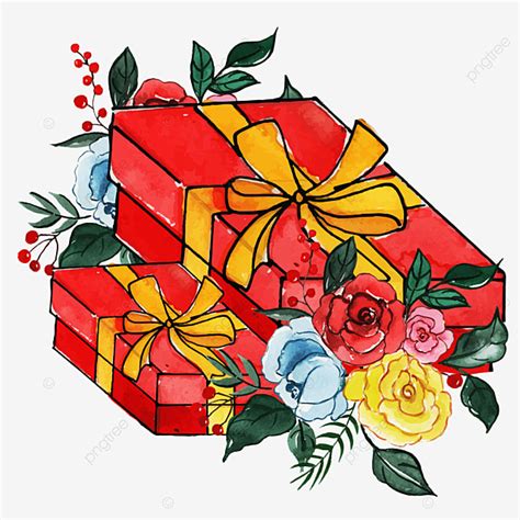 Watercolor Gift Box Vector Design Images Red Watercolor Christmas Gift