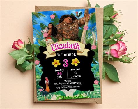 Editable Moana Birthday Invitation Moana Theme Party Invitation