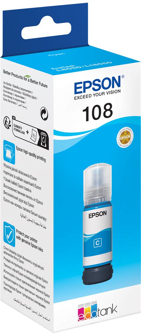 Epson 108 Cyan Bouteille D Encre Epson EcoTank D Origine C13T09C24A