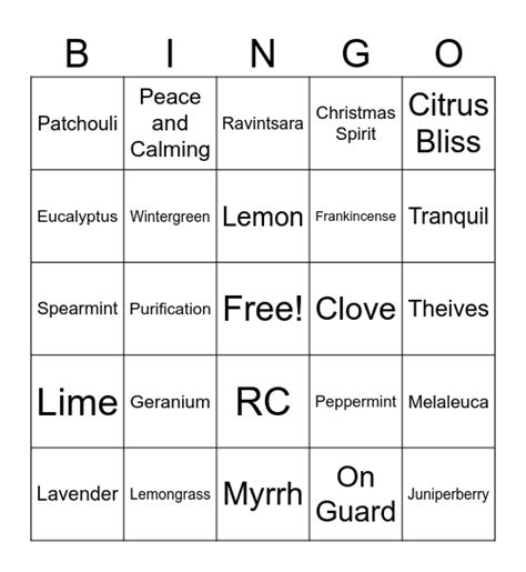 Essential Oils Bingo Card