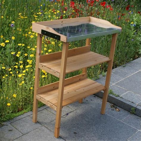 Werktafel In De Tuin Met Legplanken Oppottafel In Hout Voor Buiten