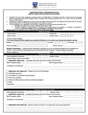 Fillable Online Studentadmin Uwa Edu 2011 Show Cause Application Form