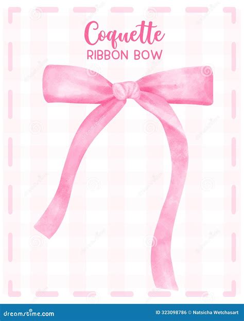 Coquette Pink Ribbon Bow In Aesthetic Vintage Watercolour Illustration