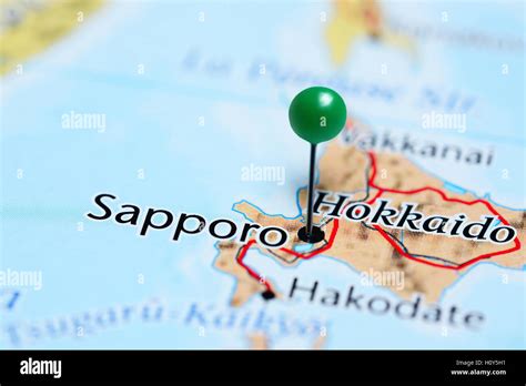 Sapporo pinned on a map of Japan Stock Photo - Alamy