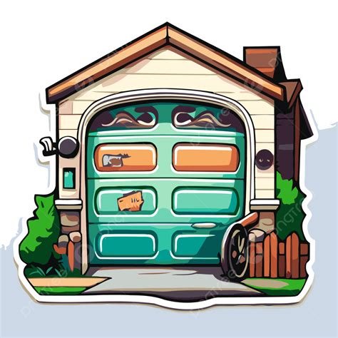 Cartoon Sticker With A Cartoon House In Front Of Garage Door Vector ...