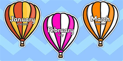 👉 Months Of The Year On Hot Air Balloons Stripes Polish Translation